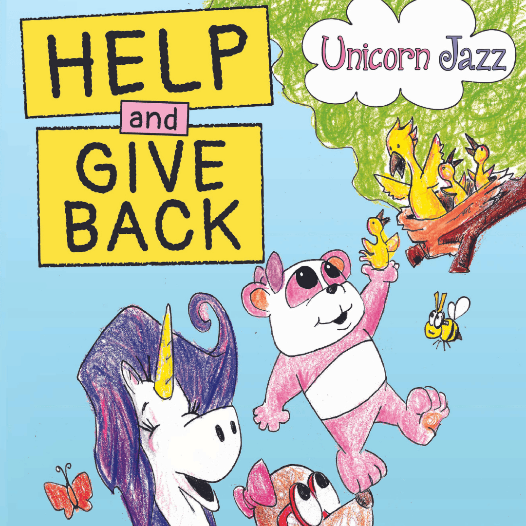 Help and Give Back artwork featuring Unicorn Jazz characters